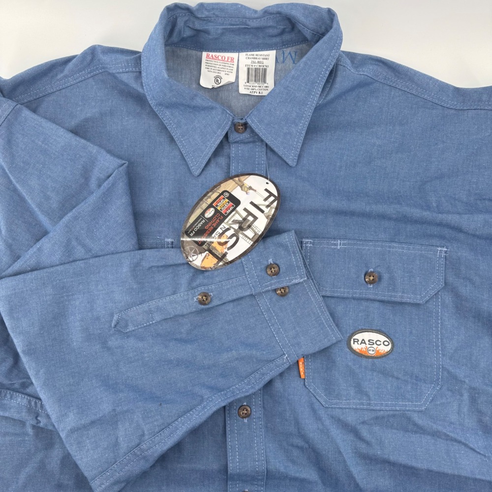 Rasco FR Men 3XL Blue Flame Resistant Chambray Shirt NFPA 2112 HRC2 CBFR703 NWT